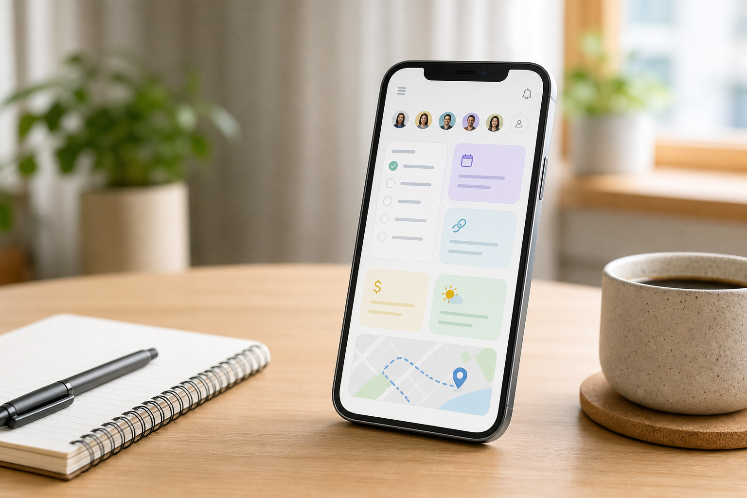 Shared planning page on a phone on a calm desk